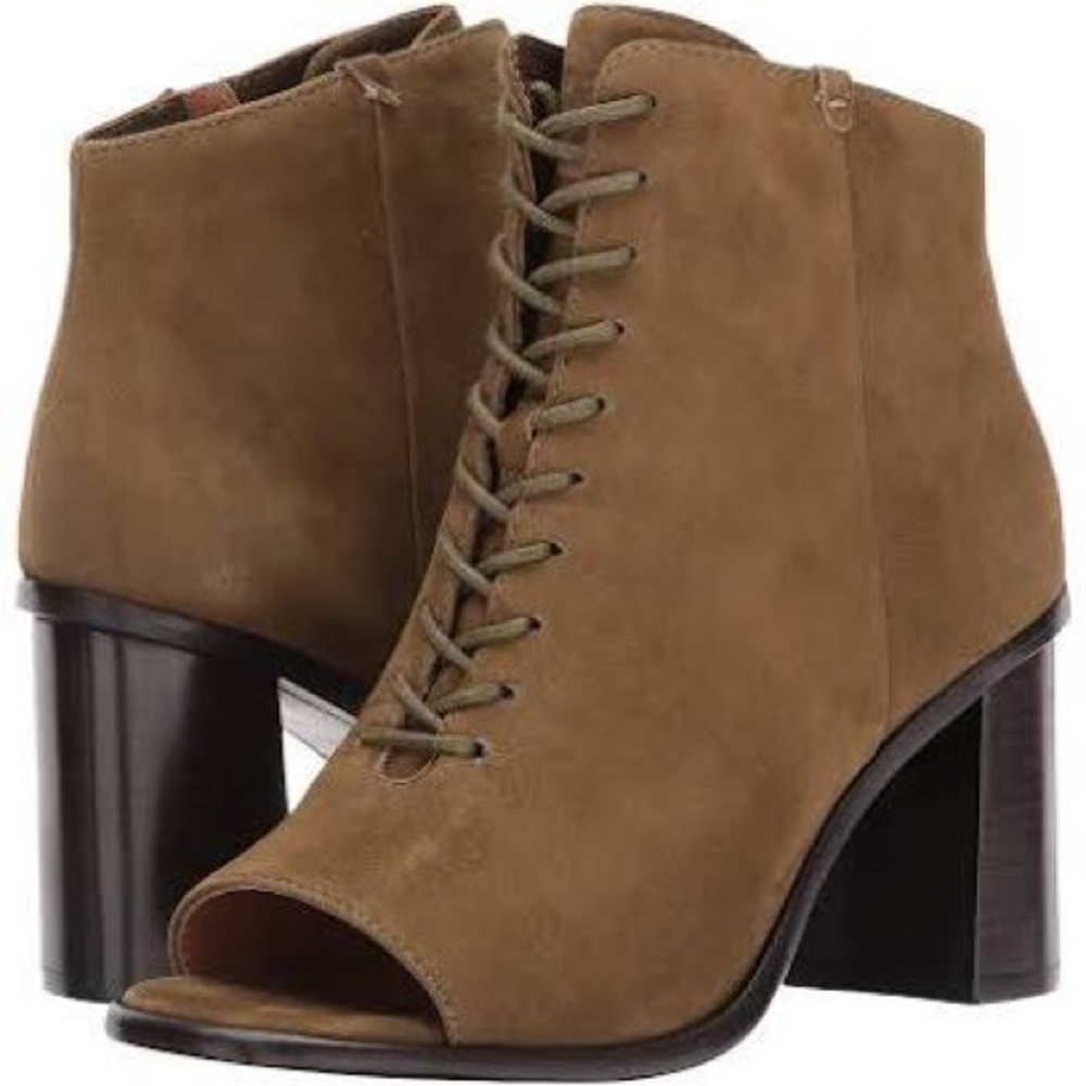 New!! Frye Women's Amy Peep Toe Lace Up Suede Booties size 10